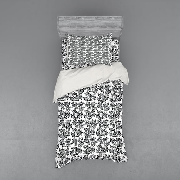 Ambesonne Black and White Bedding Set 3 Pcs, Foliate Theme, Twin XL, Black White
