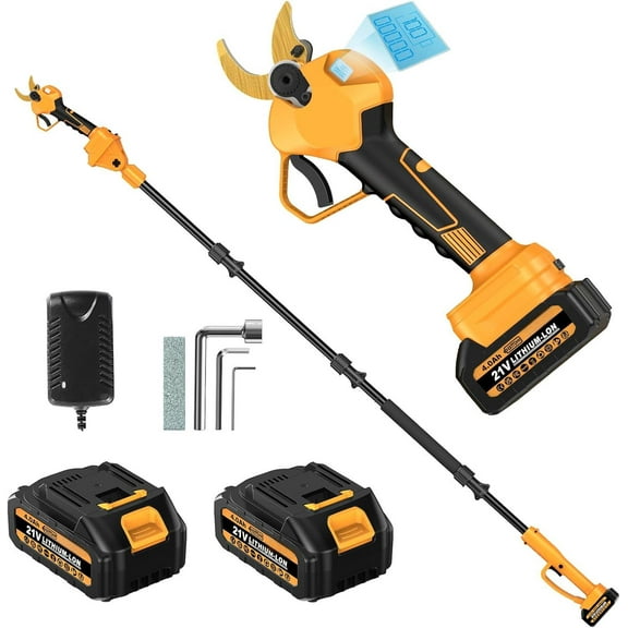 2-in-1 Pole Pruning Shears Cordless, 1.6" Cutting Diameter Electric Pruning Shears with Extension Pole, 21V 2×4.0Ah Battery Powered Pruner, 13.7FT Reach Power Pole Pruner for Tree Trimming