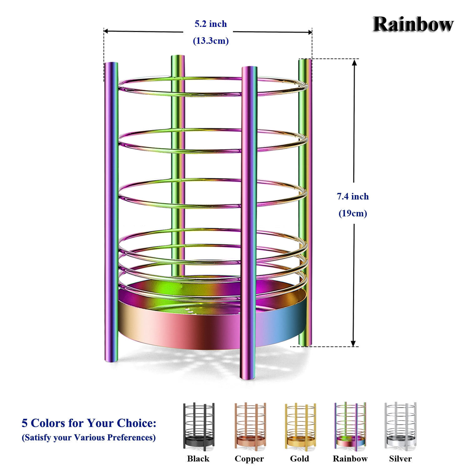 Just Houseware Rainbow Stainless Steel Utensil Holder, Cooking Utensil Organizer with Drain Holes, Extra Large Kitchen Utensil Holders for Countertop