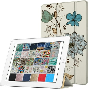DuraSafe Cases For iPad 6th Gen / 5th Gen - 9.7" Slimline Series Lightweight Protective Cover with Dual Angle Stand & Clear PC Back Shell - Watercolor Flowers