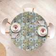 thumbnail image 4 of Ambesonne Floral Fitted Round Tablecloth, Falling Leaves Blooms Botany, 56"- 60" Diameter, Marigold Blue Grey, 4 of 5