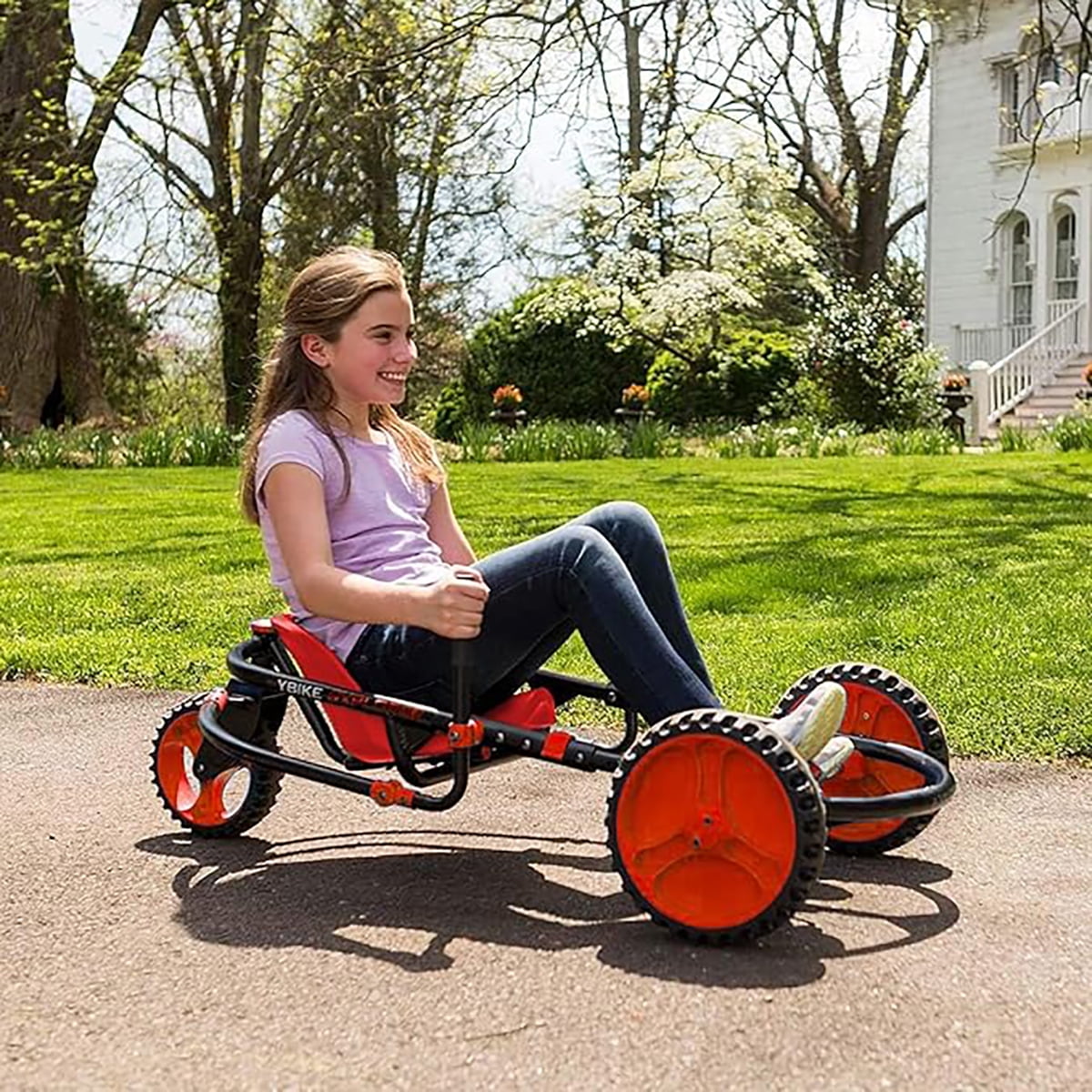 YBIKE Explorer Pedal Car, Three Wheel Go-Kart, Up to 155 lbs, Ages 5 & up - Red