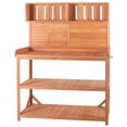 thumbnail image 7 of 65" Outdoor Potting Bench Table, Farmhouse Wooden Garden Patio Workstation with 4 Storage Shelves and 3 Side Hooks, Multifunctional Potting Planting Table for Mudroom, Backyard, Natural, 7 of 7