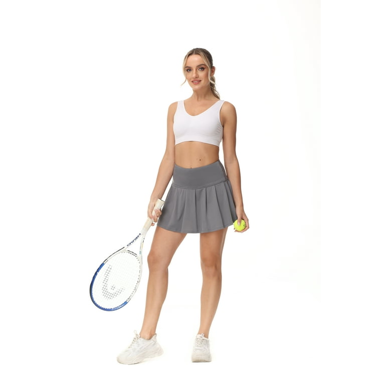 Pleated Tennis Skirt for Women with 18 Pockets Women s High Waisted Athletic Golf Skorts Skirts for Running Casual darkgrey M