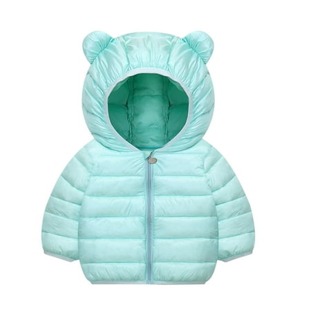 

Uuwenda Toddler Infants Boys Girls Jackets Simple Solid Color Hooded Puffer Jacket With Bear Ears Warm Thickened Fleeced Zipper Up Casual Padded Outerwear With Pockets Pullover Loose Fit