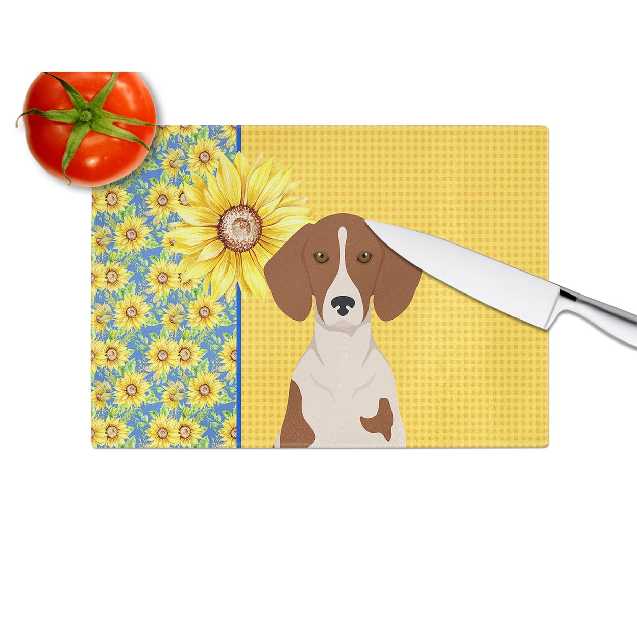 Carolines Treasures WDK5393LCB 15 x 12 in. Summer Sunflowers Red Piebald Dachshund Glass Large Cutting Board