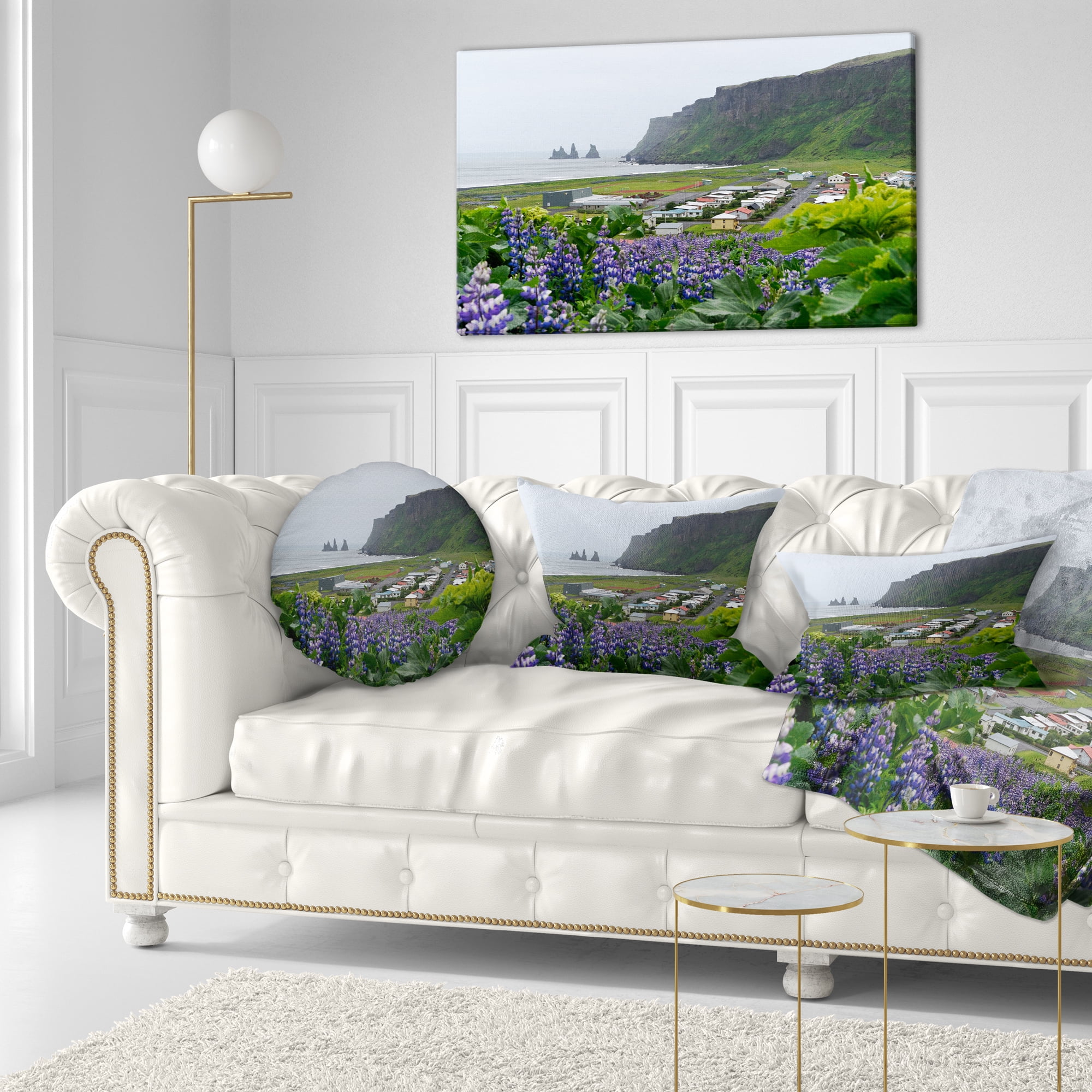Designart Icelandic Town Vik - Landscape Photography Throw Pillow - 12x20