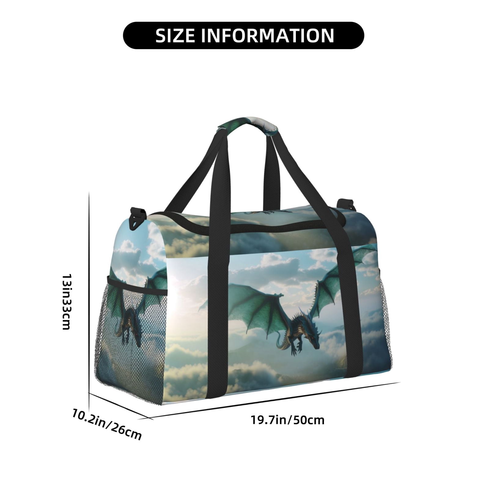 Fuzoiu Cloud Sky Green Dragon Print Travel Duffle Bag,Carry On Tote Bags,Duffel Bag,Sport Gym Bag, Hospital Bag for Labor and Delivery, Overnight Bag,Luggage Bag