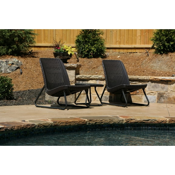 Keter Rio Resin 3 - Piece Conversation Set, All - Weather Plastic Patio Lounge Furniture, Brown Rattan