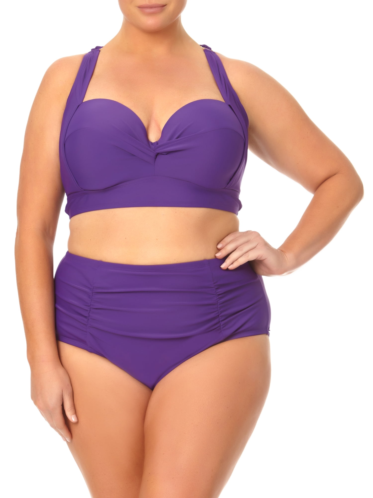 Black w/ Purple Line Rouched Stretchy Bikini Bottoms Swimwear Boardshorts XL-5XL 