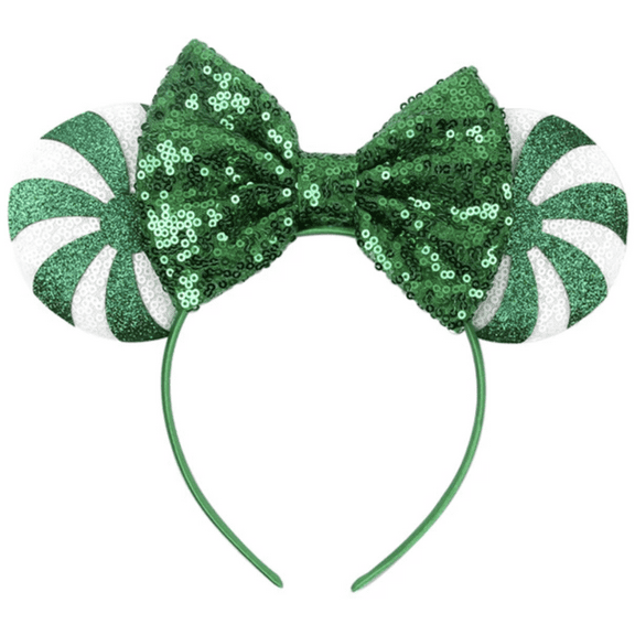 Green Peppermint Candy Minnie Ears, Christmas Mickey Ears, Green Minnie Ears, Christmas Minnie Ears