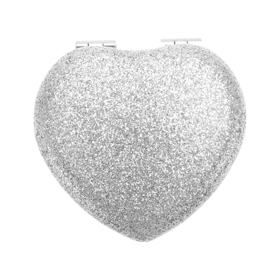 Unique Bargains 1 Pc Women Portable Heart Shaped Makeup Mirror for Travel Vacation Silver Tone Aluminum Mirror PU Leather