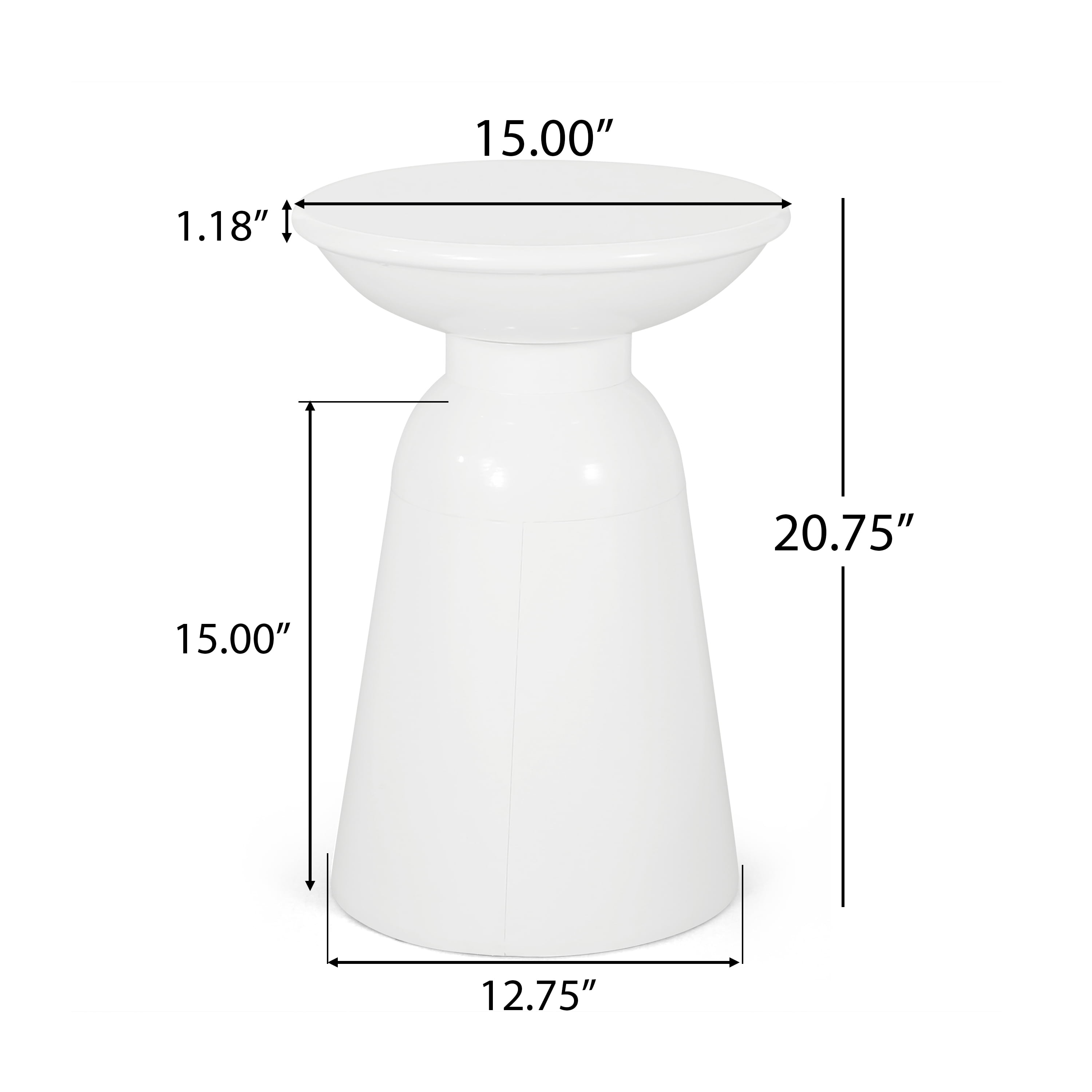 Outdoor Large Pedestal Side Table, Metal Frame Accent Table for Patio Garden, White