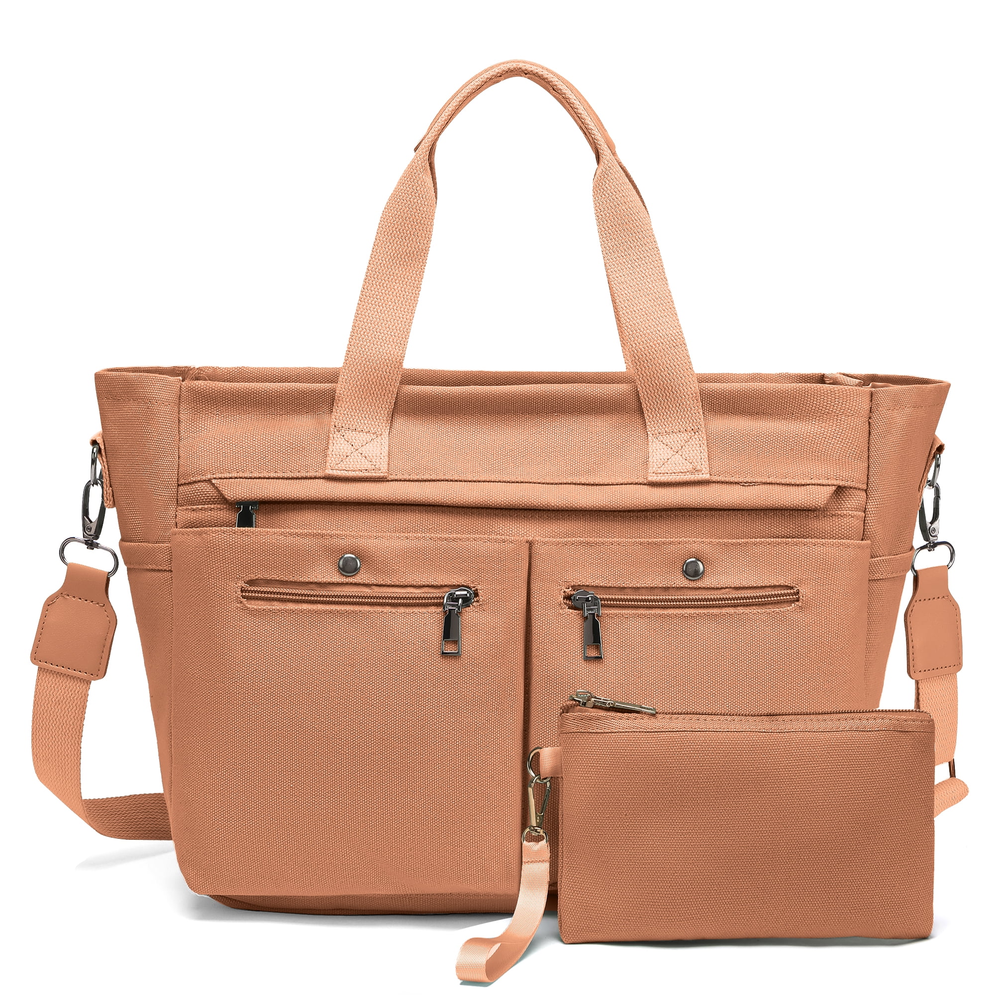 2pcs/set Women'S Large Canvas Tote Bag - Multi-Pocket Laptop Work Bag, Crossbody Shoulder Hobo Messenger Handbag, Purse for Travel, Gym, and Everyday Use
