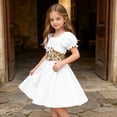 thumbnail image 5 of Girls Renaissance Corset Dress Puff Sleeve Peasant Medieval Dresses Ruffle Cute Elegant Party Outfits White, Size 8 Y, 5 of 7