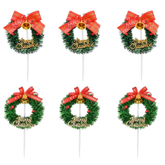6Pcs Couronne de Noël en Forme de Gâteau Topper Bowknot Cuisson Insérer des Cartes (Vert)