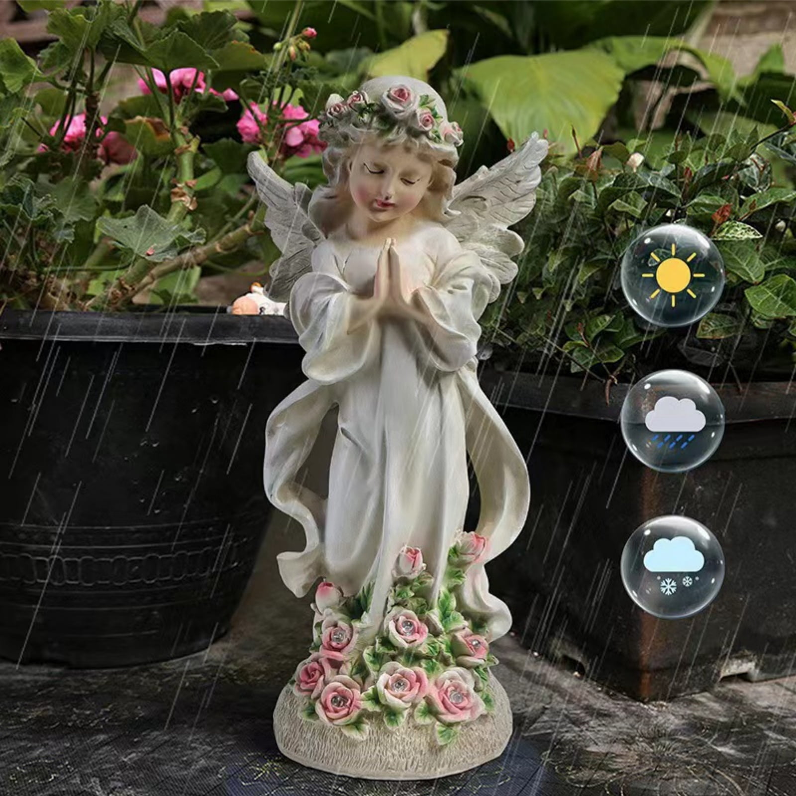 JahyShow Solar Angel Garden Statue, Outdoor Patio Garden Sculptures & Statues Solar Yard Decorations Lawn Ornaments Figurines for Outside