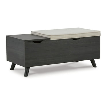 Yasmin Storage Bench, Black Gray Wood, Beige Polyester, Foam, 39 Inch