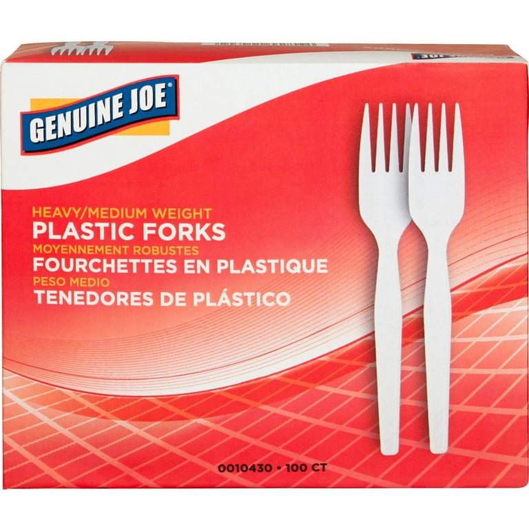 Genuine Joe Heavyweight White Plastic Forks - 100/Box - Disposable - White Genuine Joe Heavyweight White Plastic Forks - 100/Box - Disposable - White