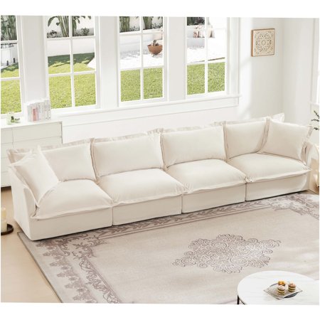 JERFIT Modular Sectional Sofa 4 Seater with Removable Washable Cover, Deep Seating Comfort for Living Room, Cream Chenille Fabric Convertible Couch