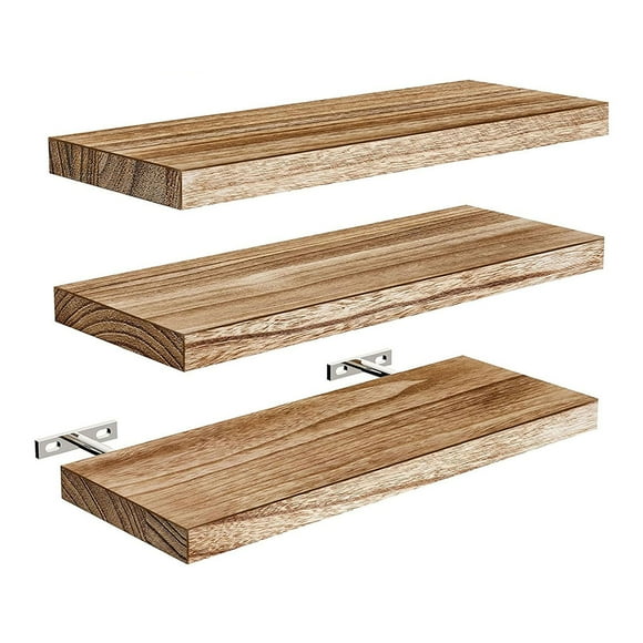 Repisas Flotantes de Madera Paulownia 40x15x2.5 cm PERFECT SPACE | Color Natural, Soporta 10 kg, Kit de Instalación Incluido, Estilo Minimalista, Set de 3 Piezas