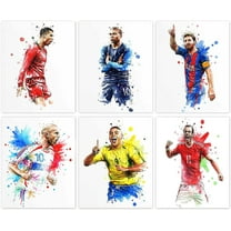 Soccer Star Wall Art Posters, Cristiano Ronaldo and Lionel Messi Posters, Motivational Football Superstar Canvas Wall Art Prints for Boys Room Gym Office Man Cave Decor, Set of 6-(8"x10" Unframed)