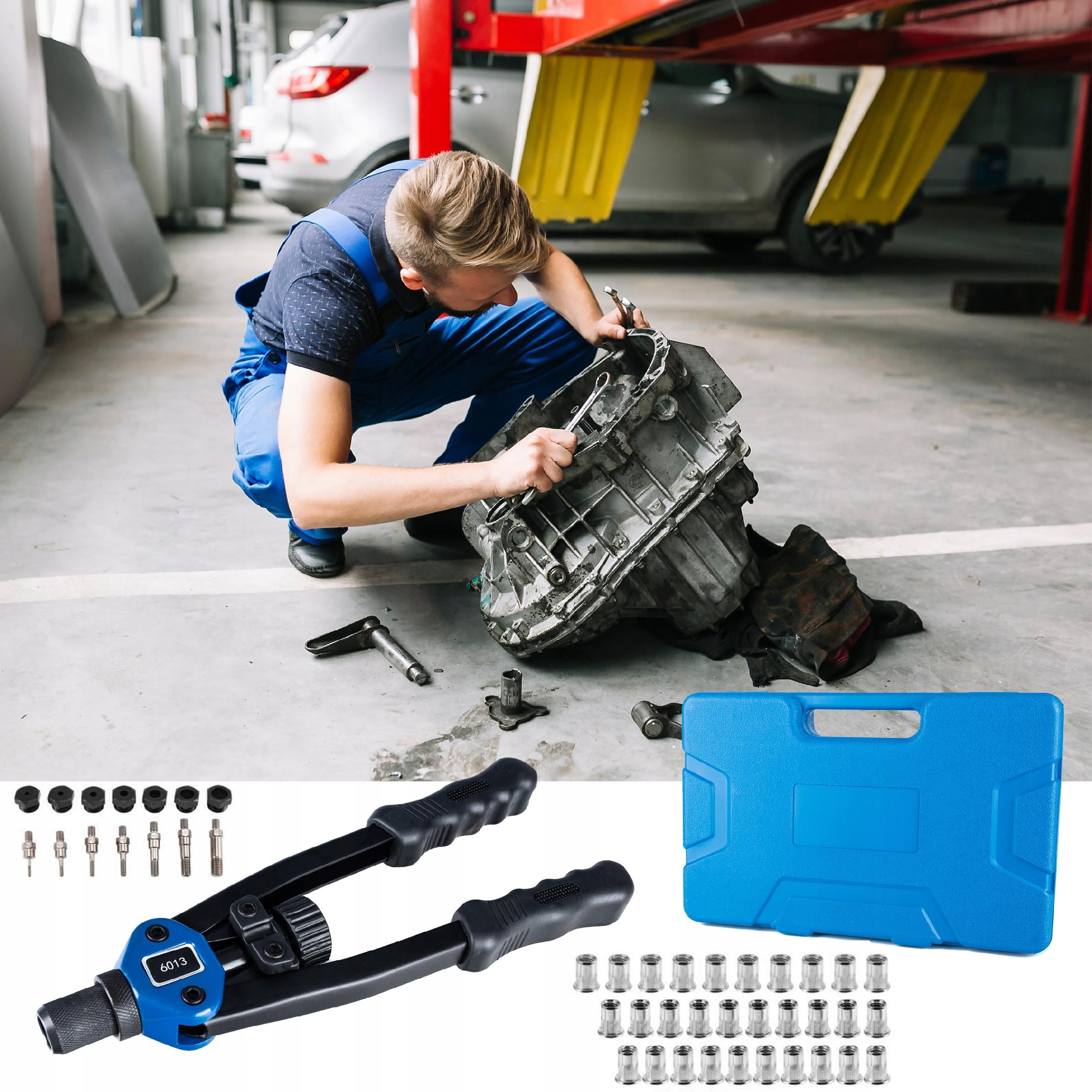 iMeshbean 13'' Rivet Gun Kit Rivnut Thread Setting Tool Nut Setter NutSert Metric 130PCS Hand Blind Riveter