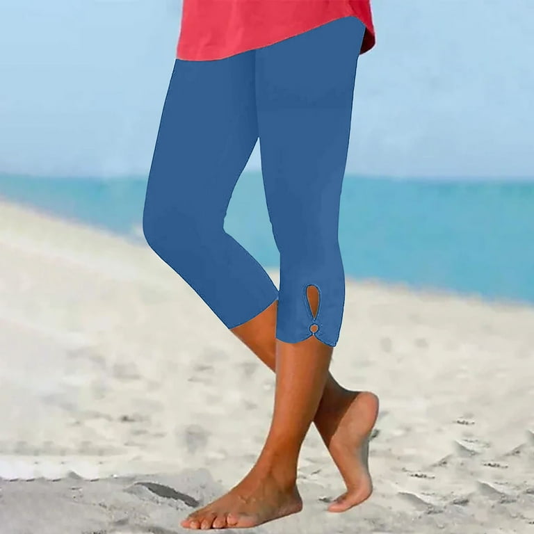 Womens Bottom Capri Leggings Stretch Comfy Dailywear Capris Pants Slim  Fitted Solid Workout Yoga Legging for Women (Medium, Blue)