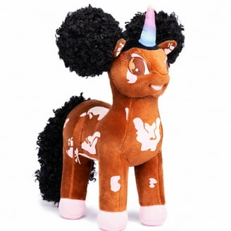 YOUnicorn Kidz Alexis - 15 Inch Black Unicorn Plush Toy With Afro Puffs