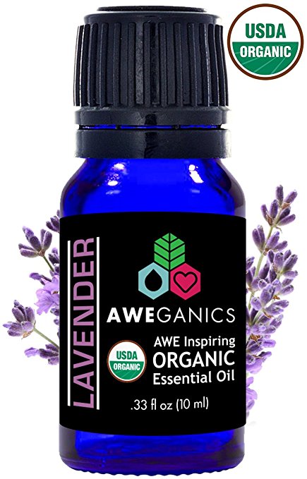 Aweganics Pure Lavender Oil USDA Organic Essential Oils, Undiluted Therapeutic-Grade 100% Pure and Natural, Best Aromatherapy Scented-Oils for Diffuser, Home, Office, Personal Use (10 ML) MSRP $14.99