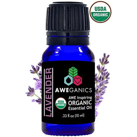 Aweganics Pure Lavender Oil USDA Organic Essential Oils, Undiluted Therapeutic-Grade 100% Pure and Natural, Best Aromatherapy Scented-Oils for Diffuser, Home, Office, Personal Use (10 ML) MSRP