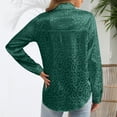 thumbnail image 3 of Soft Silky Satin Shirts for Women Button Up Collared Blouses Leopard Print Plain Long Sleeve Dressy Casual Tops (L, Army Green), 3 of 5