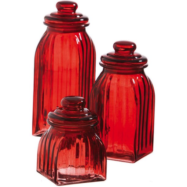 Glass Jar Set of 3, Red
