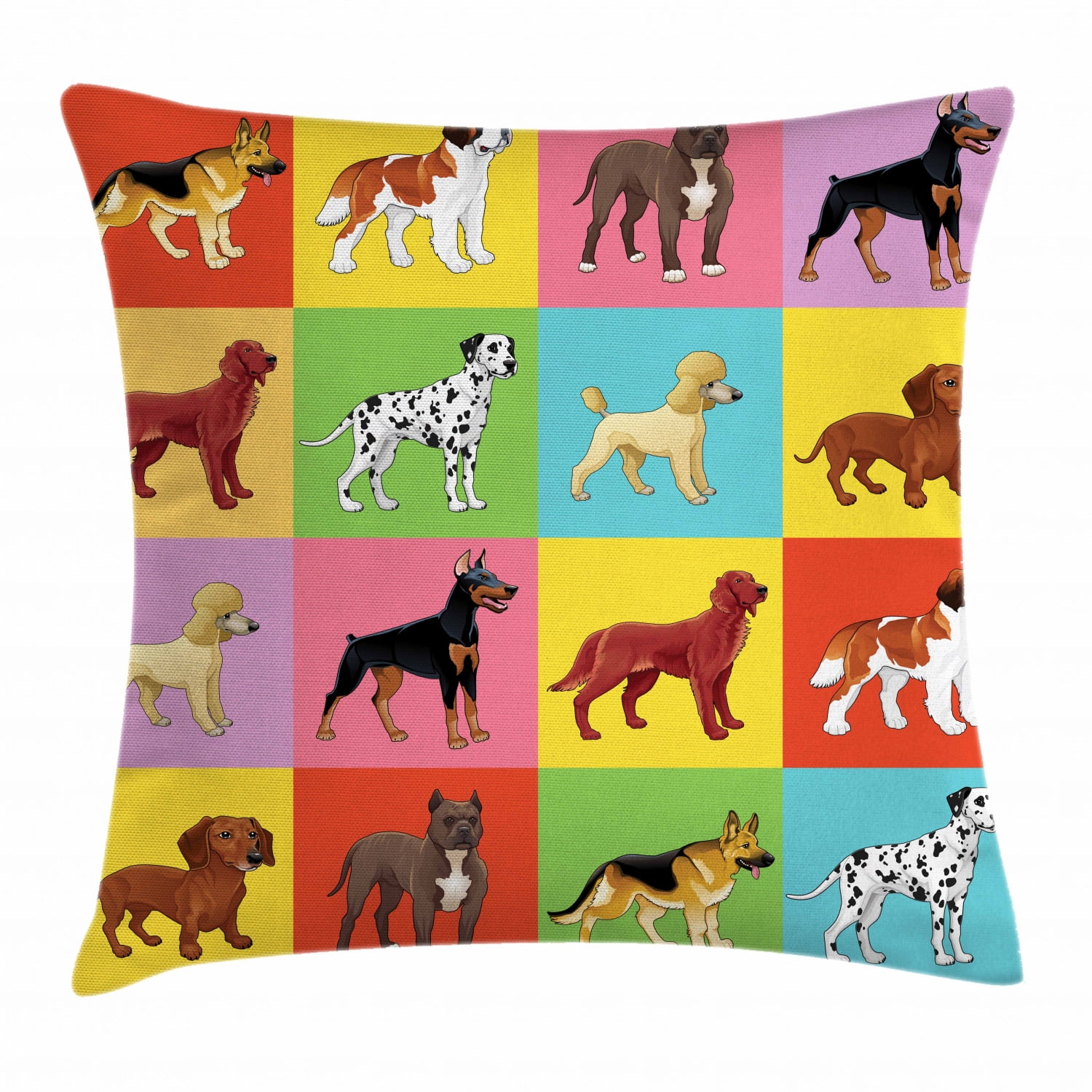 Dogs Throw Pillow Cushion Cover, Colorful Checkered Pattern with
