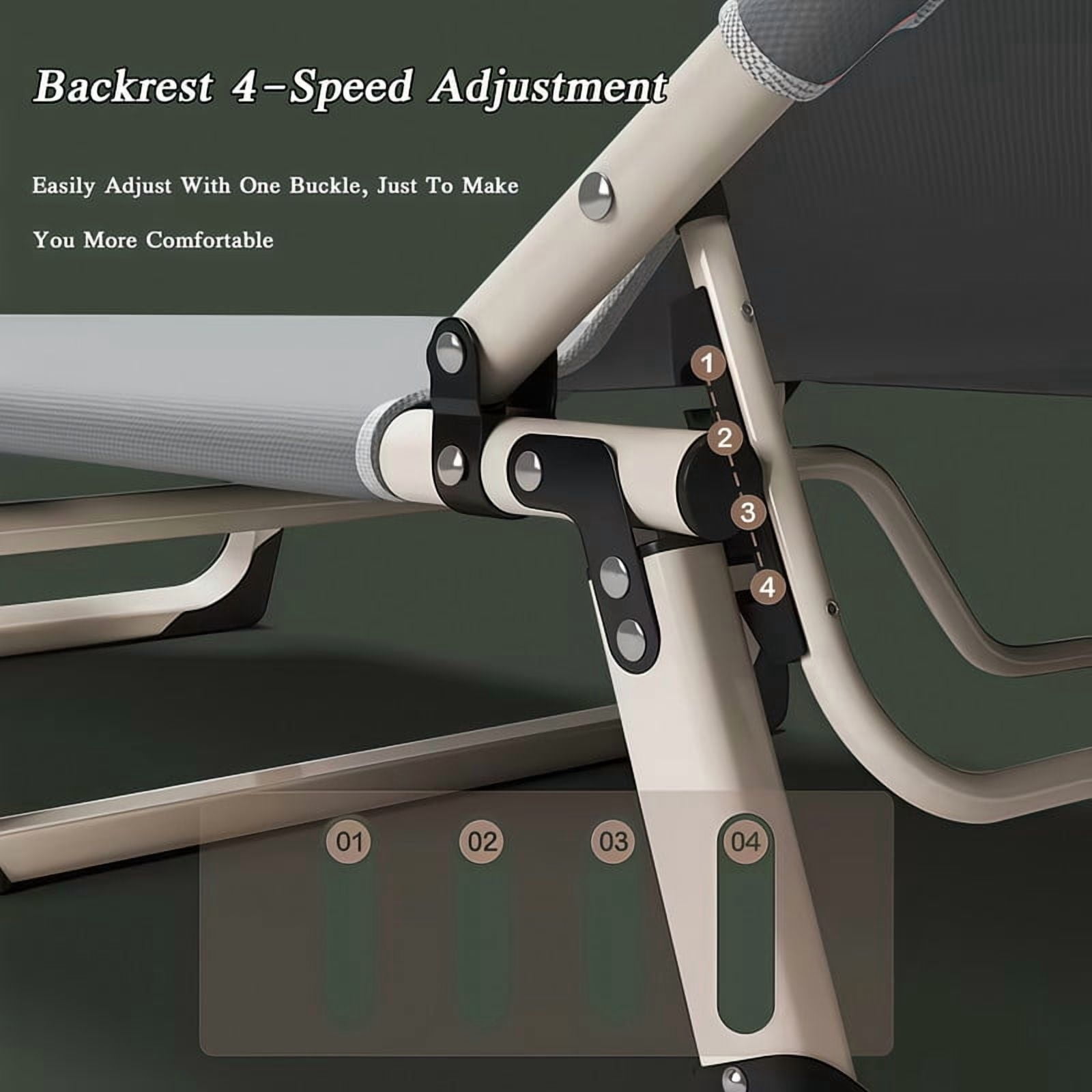 Heavy-Duty Folding Bed Frame with Adjustable Backrest, Portable Camping Cot, Indoor/Outdoor Daybed with Removable Pad