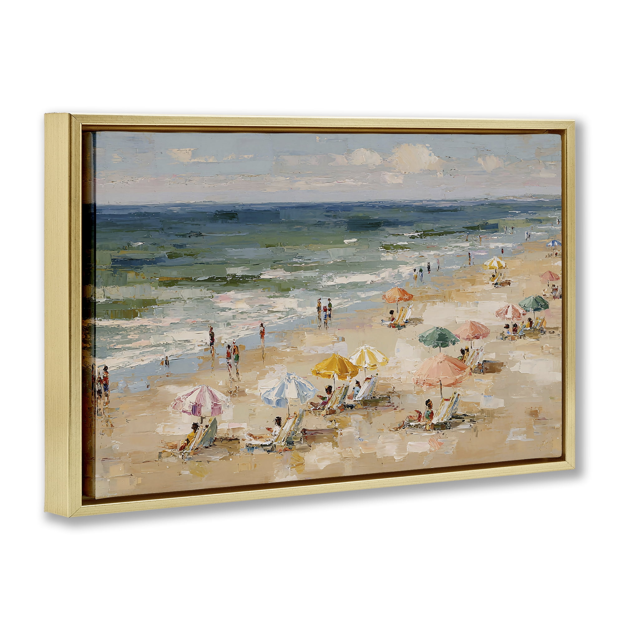 Stupell Industries Impressionist Summer Beach Day Gold Framed Floater Canvas Wall Art, design by Jacky Ngan