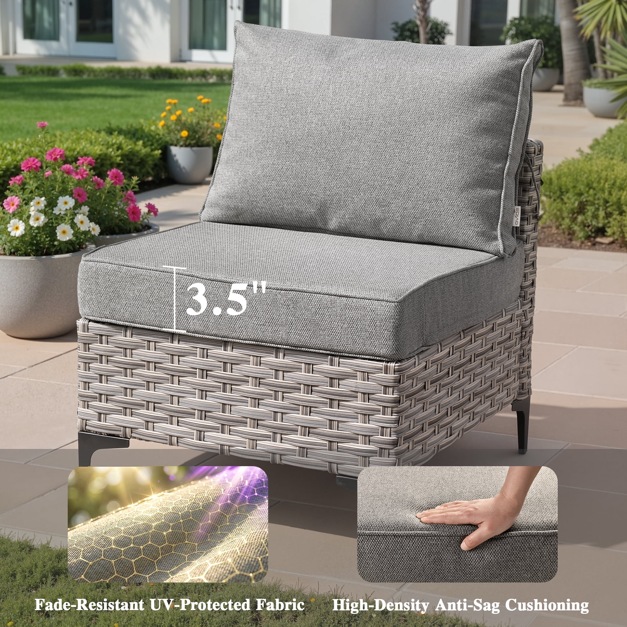 Ovios Outdoor Patio Furniture Set 9 Pieces Rattan Wicker Sectional with 42" Gas Fire Pit, Swivel Chairs, Solar Table, Dark Gray