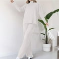 thumbnail image 2 of Jinhomg Fall Winter Lounge Sets for Women Soft Cozy Knit Pajamas Casual Solid Long Sleeve Turtleneck Pullover with Straight Leg Pants Summer Saving Beige XXL, 2 of 8