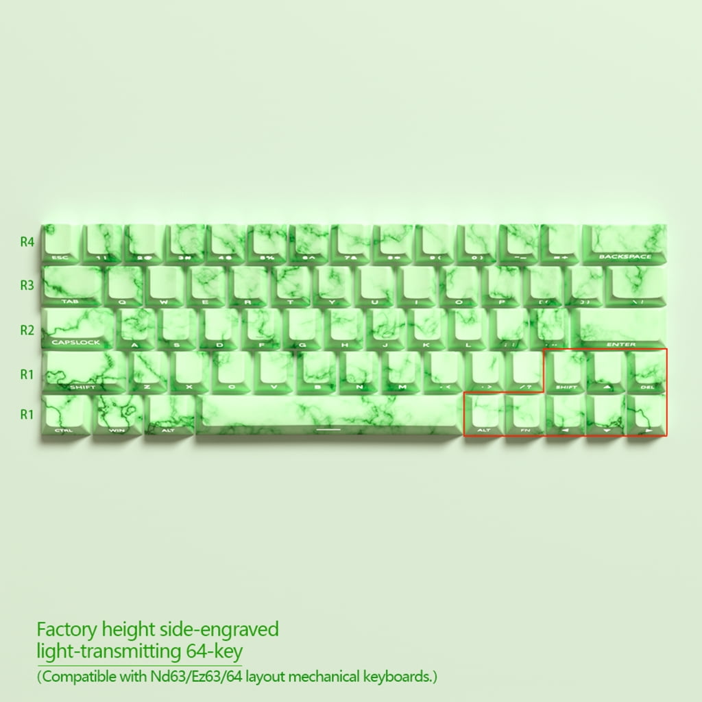 64/74Key Translucents Keycaps Emerald Theme Side Print Backlit Shine Through Keycaps for 60 80 61/64/68/75/87 Keyboards