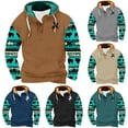thumbnail image 5 of ZCFZJW Fashion Aztec Ethnic Style Print Hooded Sweatshirts for Men Regular Fit Casual Long Sleeve Patchwork Henley Hoodie T-Shirts Western Drawstring Pullover Tops with Pockets M, 5 of 5