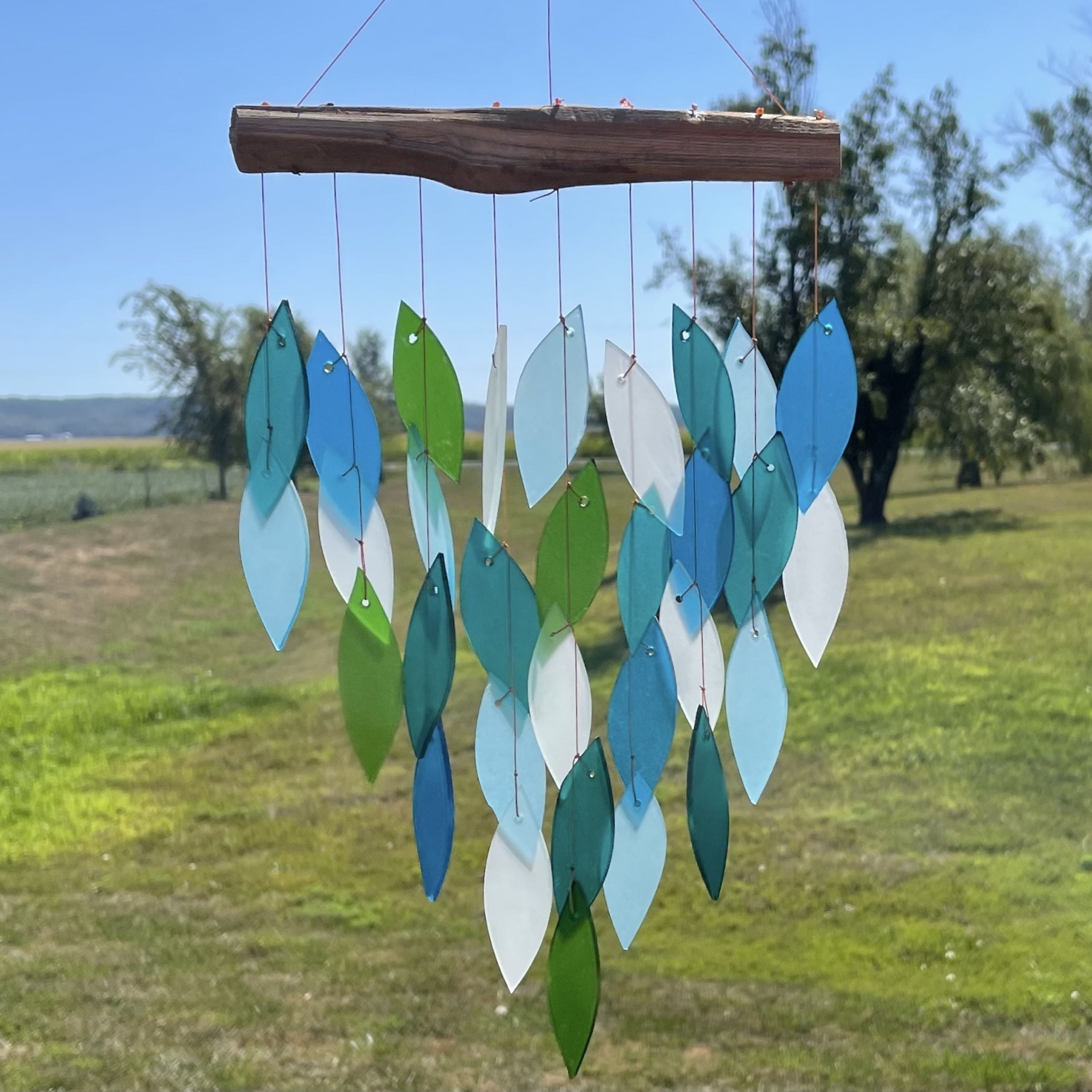 Blue Handworks Glass Wind Chime Ocean Waterfall Suncatcher Outdoor Decor