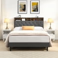thumbnail image 6 of Queen-Size Upholstered Platform Bed Frame with a Modern Button-Tufted Linen Fabric Headboard,USB Ports,Convenient Charging Station,two side-mounted pockets,not require a box spring, Dark Grey, 6 of 11
