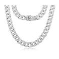 thumbnail image 2 of Cuban Link Chain Iced Out 15MM 18k Silver Plated Simulated Diamond CZ Pave | Choker | Necklace | Silver Tone Hip Hop Bling, 2 of 8