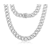 Cuban Link Chain Iced Out 15MM 18k Silver Plated Simulated Diamond CZ Pave | Choker | Necklace | Silver Tone Hip Hop Bling