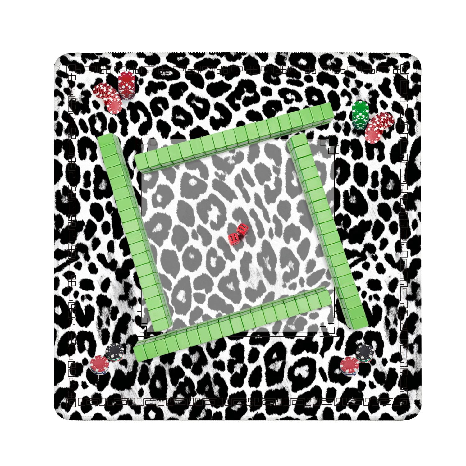 Mahjong Mat 31.5" x 31.5" leopard repeating seamless monochrome black white Non-Slip Noise Reduction American Mahjong Tiles Table Cover for Dominoes Poker Card Board Games Gift