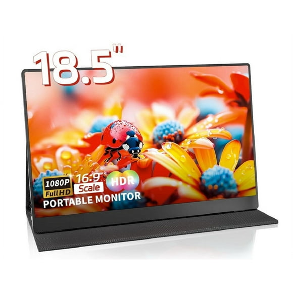 18.5 inch IPS Portable Monitor 100Hz 1080P FHD HDR Gaming monitor Ultra-Slim & Frameless FreeSync with HDMI USB C External Screen Freestanding Laptop Computer Monitor VESA 75*75mm