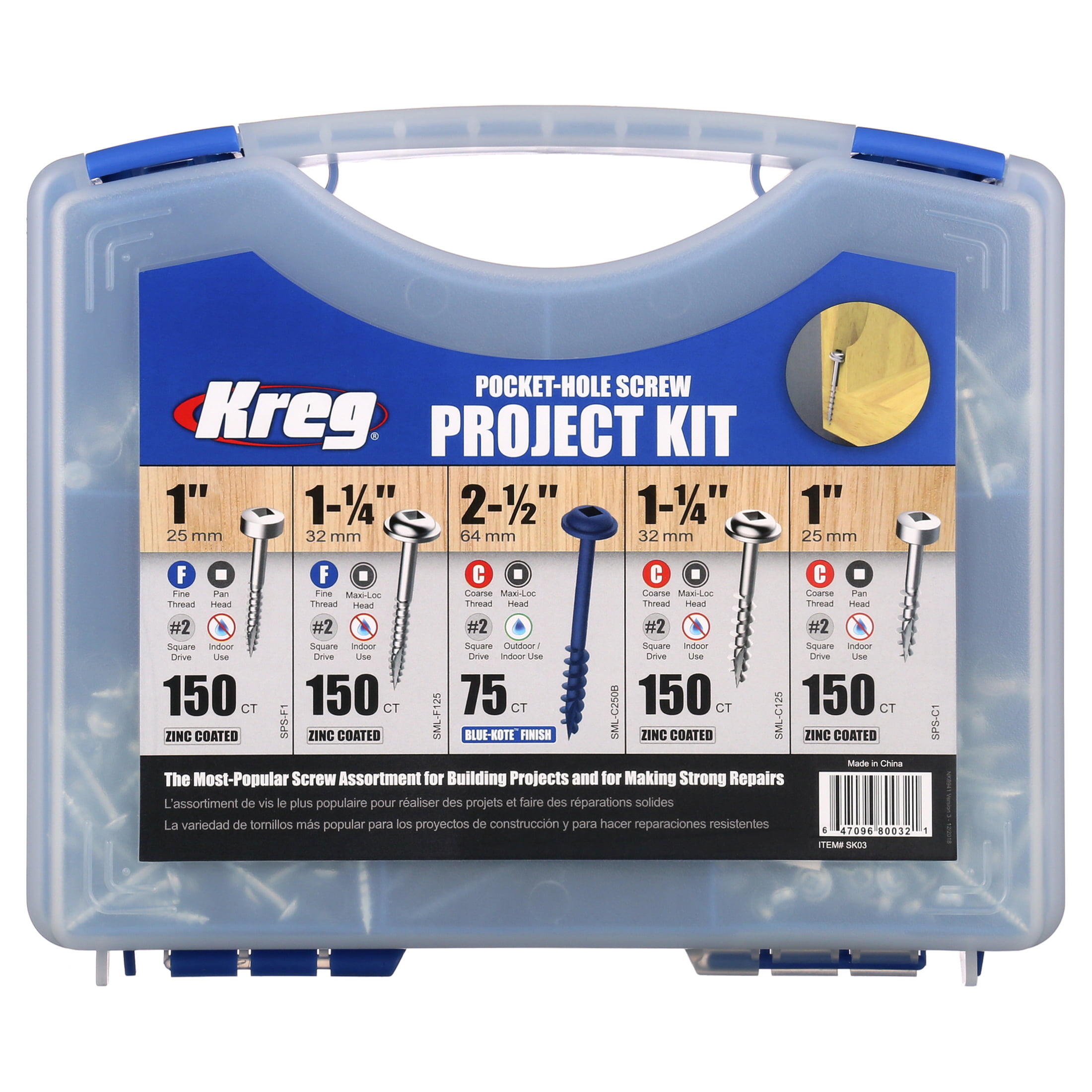 Limited Edition Kreg SK03 Kit de vis de poche 5 tailles 