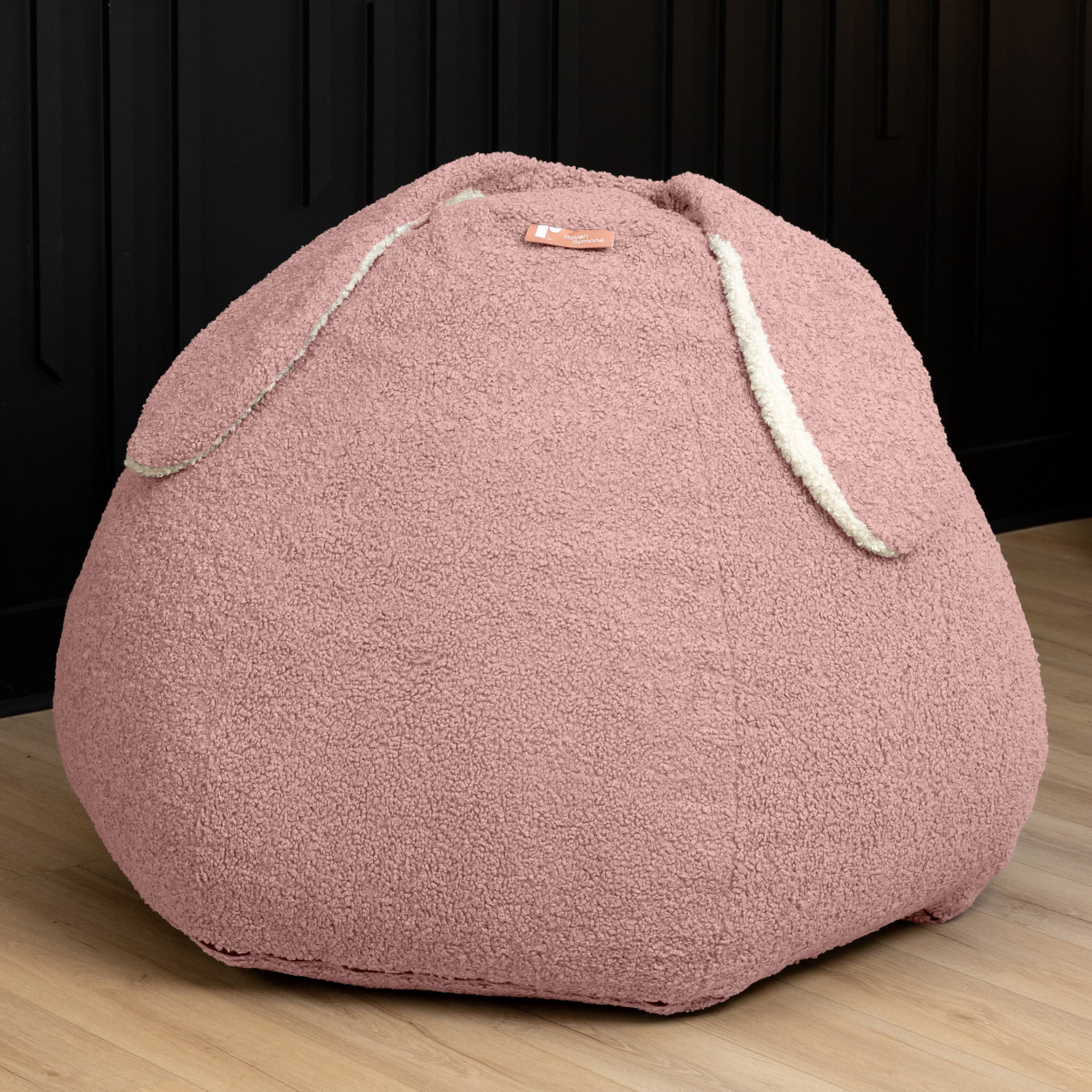 Raven-Symoné Home HopSeat Bunny Oval Shaped Large Bean Bag Chair with Ears, Ultra Soft Shearling - Pink