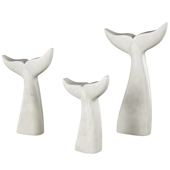 9", 7", 6"H White Marble Tail Whale Sculpture, by DecMode (3 Count)