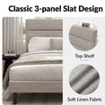 thumbnail image 4 of Frostbloom Queen Size Platform Bed Frame with Linen Fabric Upholstered Headboard, No Box Spring Needed, Beige, 4 of 8